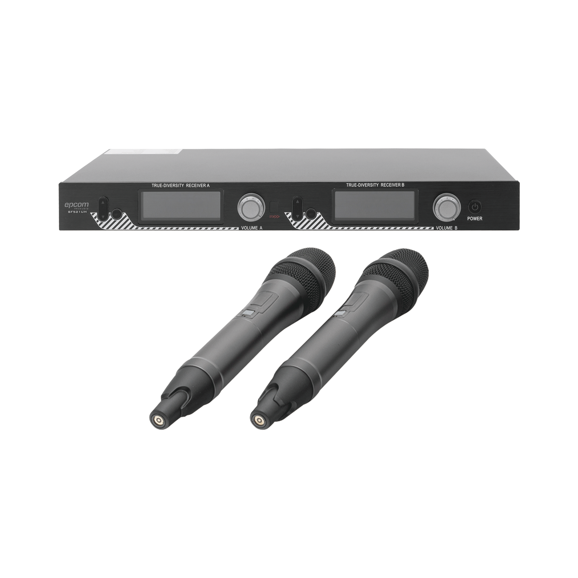 SF-521UH|Kit de Microfon?¡a inal?ímbrico | 2 Micr??fonos de mano | Receptor UHF | Pantalla LCD | 200 Canales |?áGran cobertura
